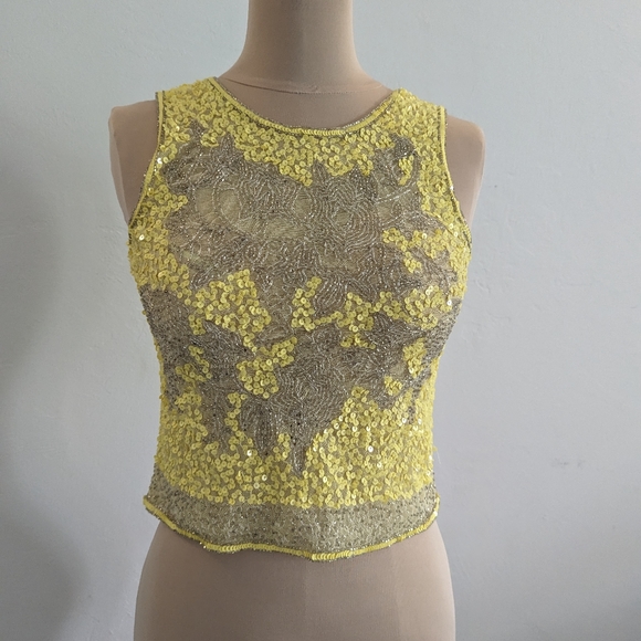 Miss Selfridge beaded top Size 4 Yellow and faded silver beads - Picture 1 of 5